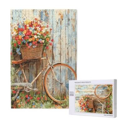 Puzzle Fahrrad,Puzzle 1000 Teile Blume Holzpuzzle Erwachsene mit Geschenkbox und Poster,Schwieriges,Unterhaltsames,Herausforderndes,Geeignet für Anfänger ab 14 Jahren,Geschenke für Frauen M-1718 von Yeogcohe